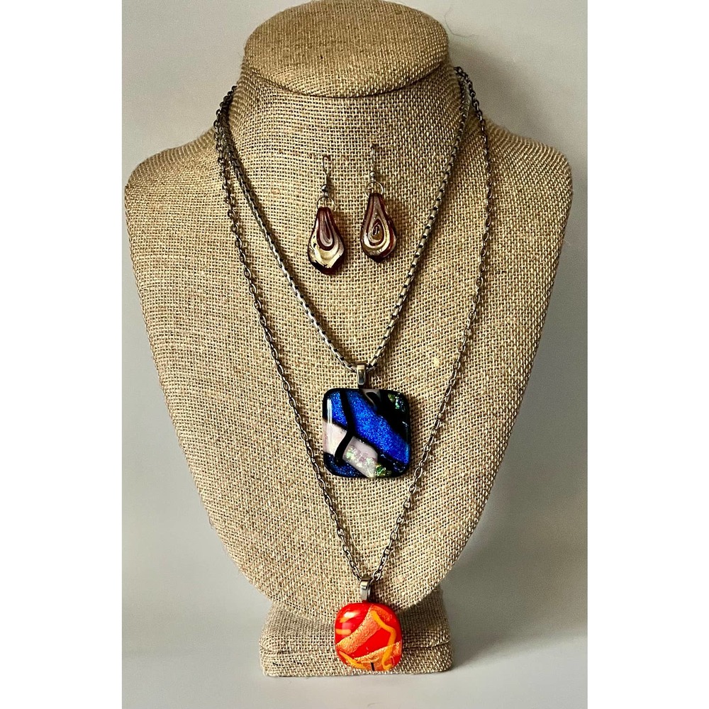 3 piece Handmade Murano Glass, Lampwork and Fused Dichroic Glass Jewelry Lot